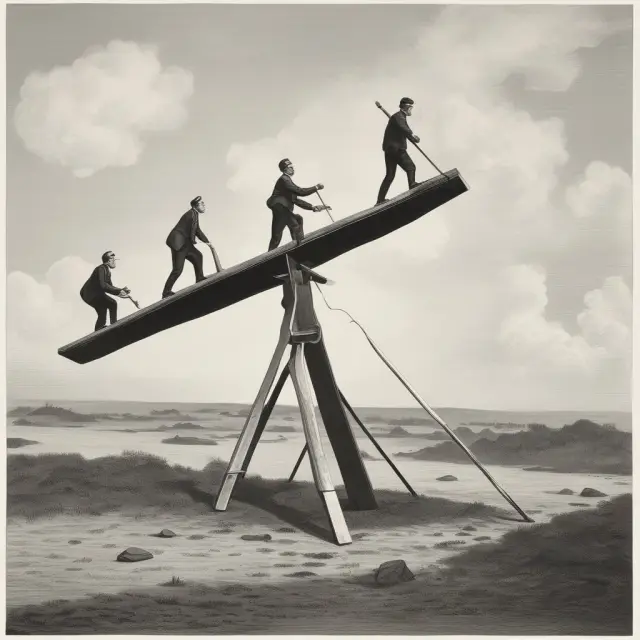 See-saw representing risk averse (weighted to the left) versus risk neutral (weighted to the right) investors, illustrating their contrasting investment attitudes