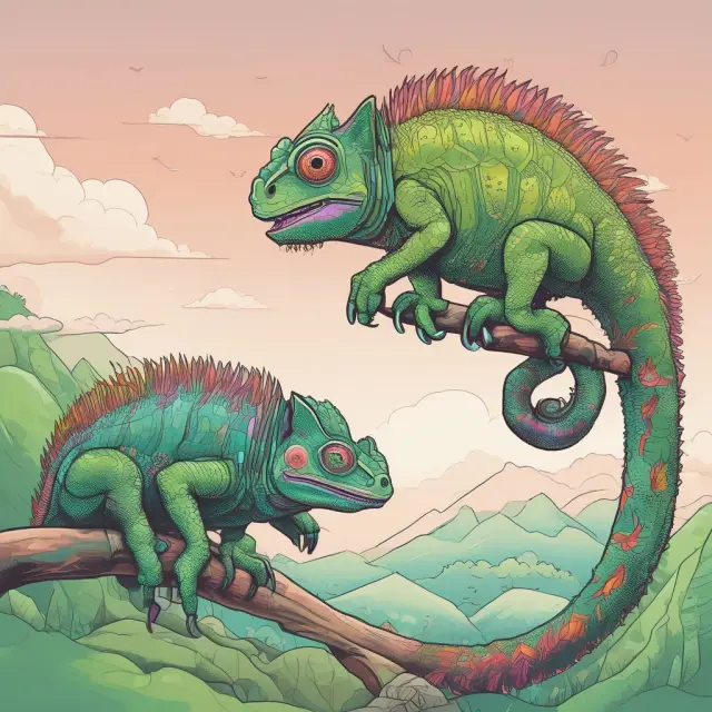 A chameleon morphs between two investors symbolizing risk-neutral adaptability in modern finance
