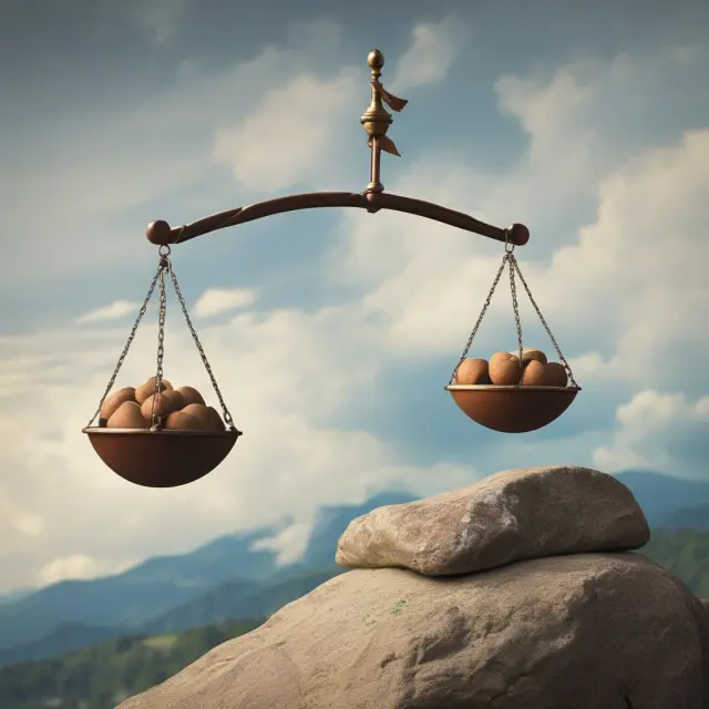 An image of a scale, with risk reversal strategy represented by the balanced weights on either side - protection (advantages) and limitations (disadvantages).