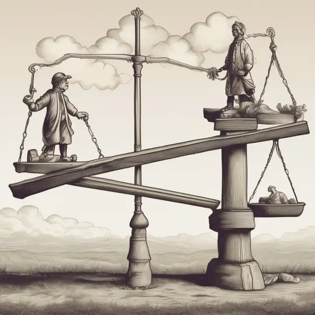 Seesaw symbolizing risk/reward ratio calculation using historical data and fundamental analysis