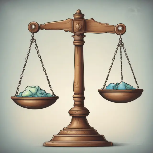 A set of scales with one pan holding an investment opportunity, the other pan representing uncertainty; the balance tipping towards potential gains