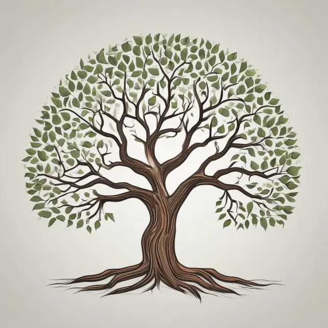 Aging tree adapting branches depicting changing risk tolerance levels based on age and life stages