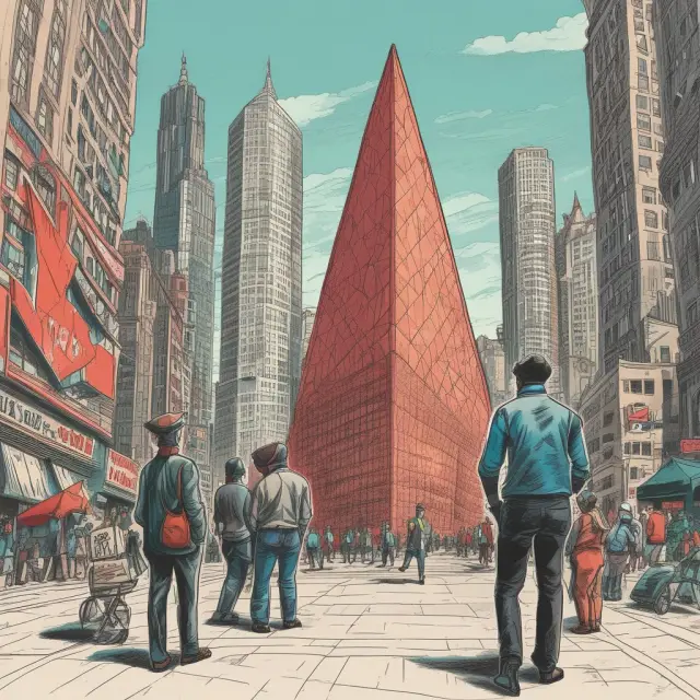 A delicate triangle with options, IPOs, and foreign emerging markets, each representing a point. The triangle wobbles precariously, symbolizing high-risk investments.
