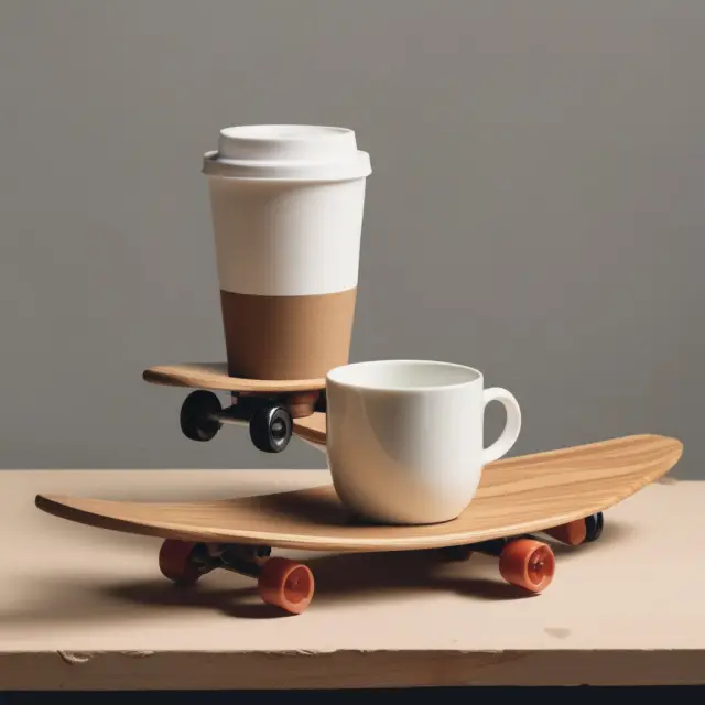 Skateboard and coffee cup on a seesaw: Durable (skateboard) vs. Nondurable (coffee): Excludable Rival Goods