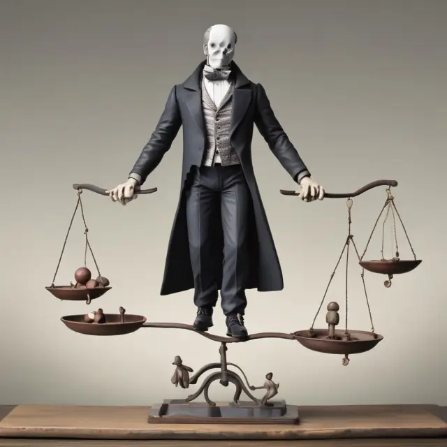 Image of a balance scale weighing rival and non-excludable goods, with the free rider problem depicted as a ghost trying to disrupt equilibrium