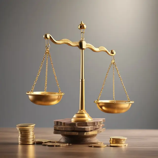 Golden scale weighing $10 million net income versus $50 million average total assets in the financial industry context