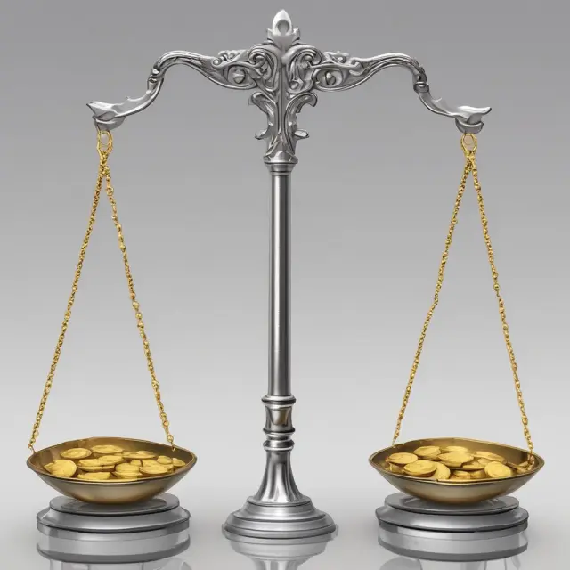 Golden scale balanced with coins symbolizing ROAA, while the other is weighted with silver coins representing ROA, contrasting average assets use in each ratio