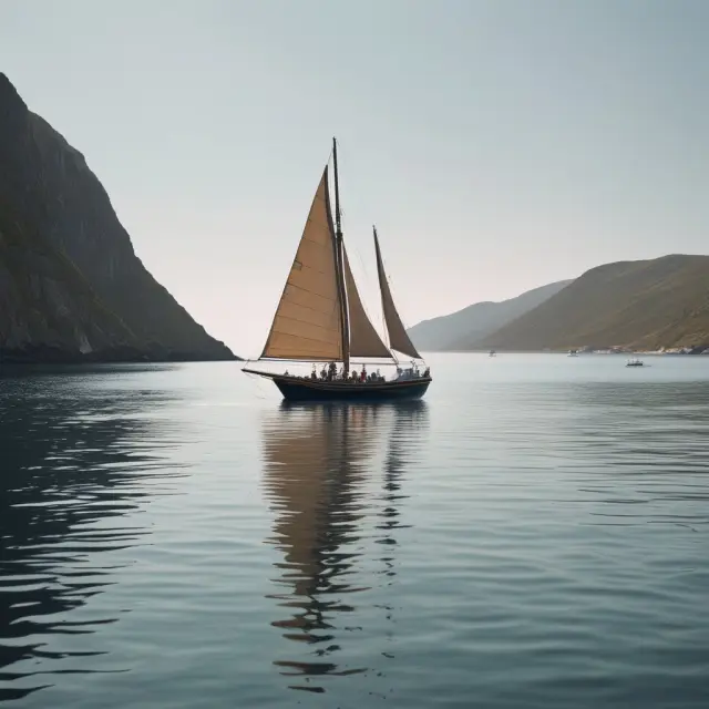 A tranquil ocean scene featuring a management team in a boat, rowing towards shore where investors await on the beach, symbolizing effective communication and transparency during non-deal roadshows