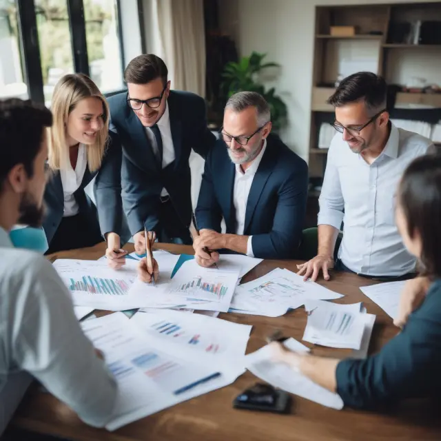 An executive team presents financial data during a vibrant roadshow, effectively communicating their company