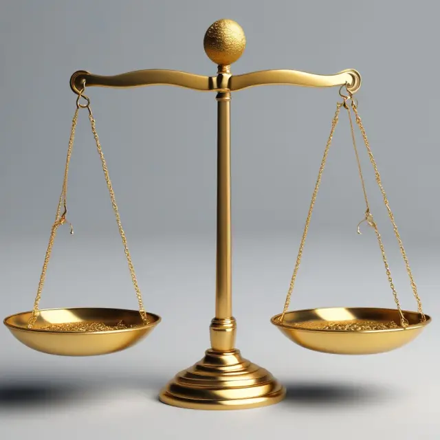 Image of two scales balancing golden coins labeled 