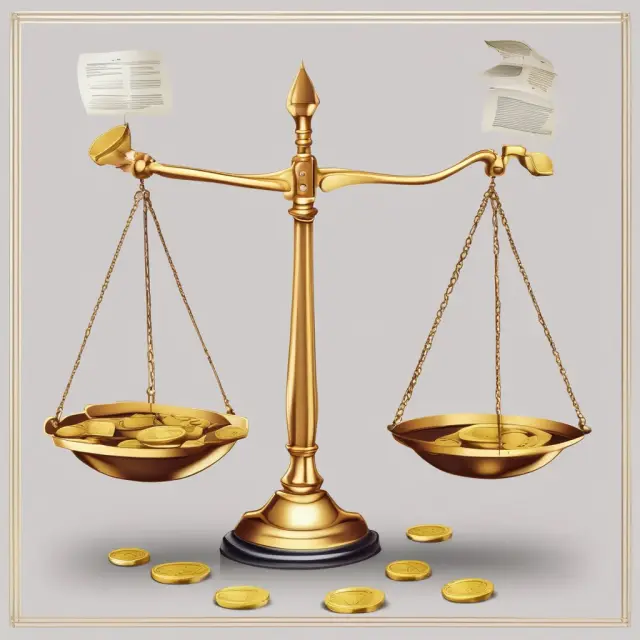 Golden scales balance coins and equity certificates, representing the assessment of profitability through ROAE.