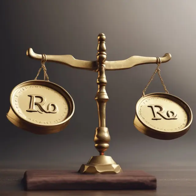 Gold scales balanced between ROE (right) and ROAE (left) coins, highlighting the significance of each measurement in financial analysis