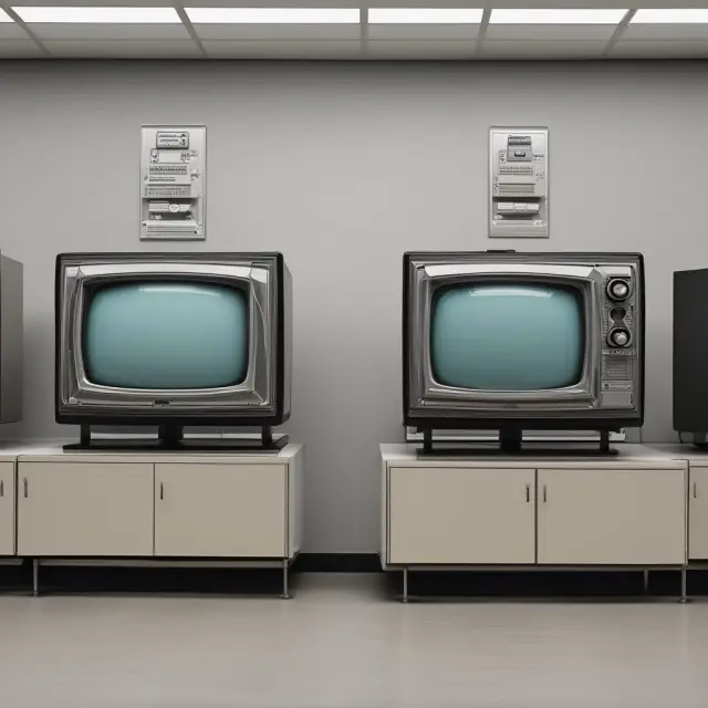 Two identical 32-inch flat-screen TVs being weighed on a balance scale, representing fair competition between Target and Mom & Pop