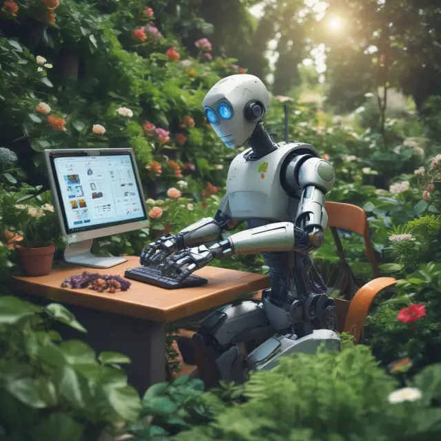 A software robot tends to a garden of business processes, interacting with user interfaces and business process models via notification services.