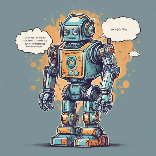 Robot in thought bubble contemplating complex data analysis, highlighting RPA