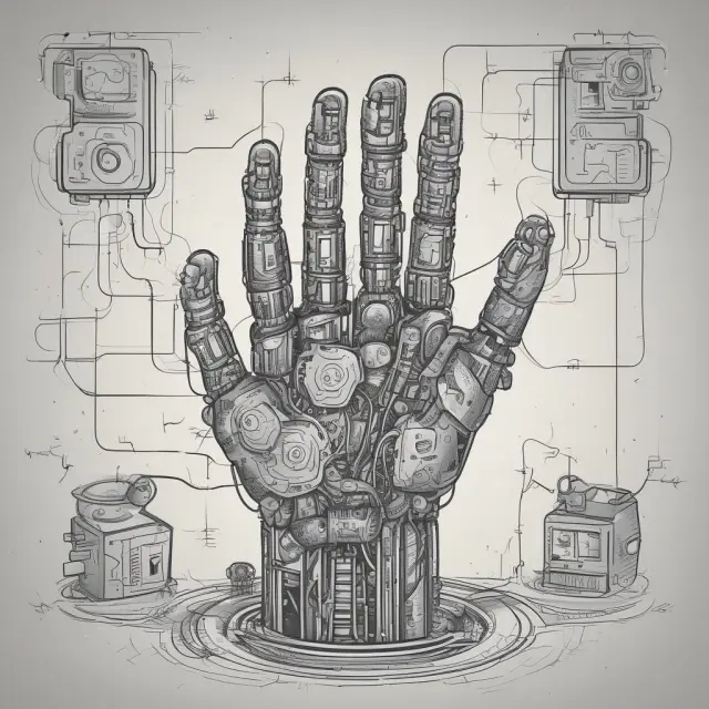 Robot hand merges with brain, representing the future of RPA and its integration with artificial intelligence.