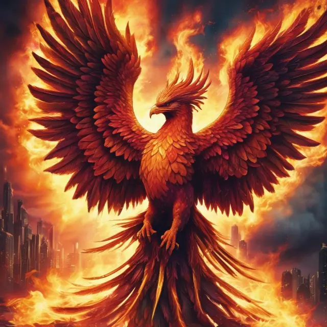 Phoenix emerging from flames, symbolizing robust financial models that withstand tests and provide accurate insights