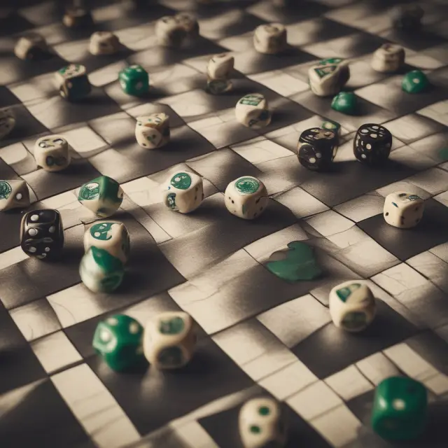A dice symbolizing market risk rolls onto various chess squares labeled 