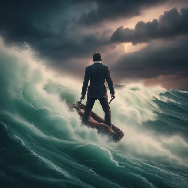 A trader skillfully navigates a stormy sea of options contracts, utilizing roll backs to minimize losses and secure profits