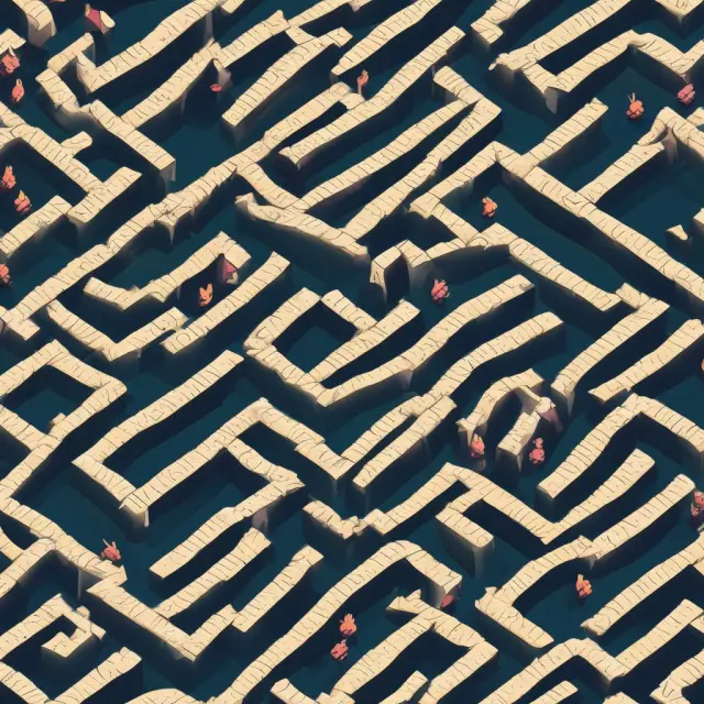 An options trader explores a maze filled with gamma symbols, considering roll back strategies to adjust exposure and minimize risk.