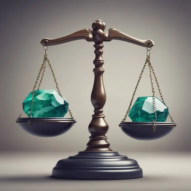 An institutional investor weighs the risks and benefits of roll-down strategies, represented by a gemstone balancing on the scale of interest rate trends and bond maturity dates
