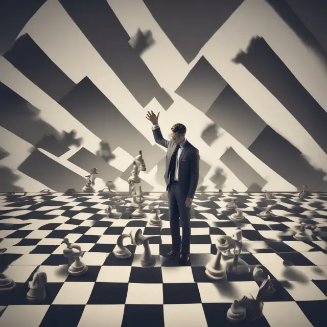 An investor engages in a forward roll forward strategy by moving currency pieces representing contracts on a giant chessboard to secure future positions.