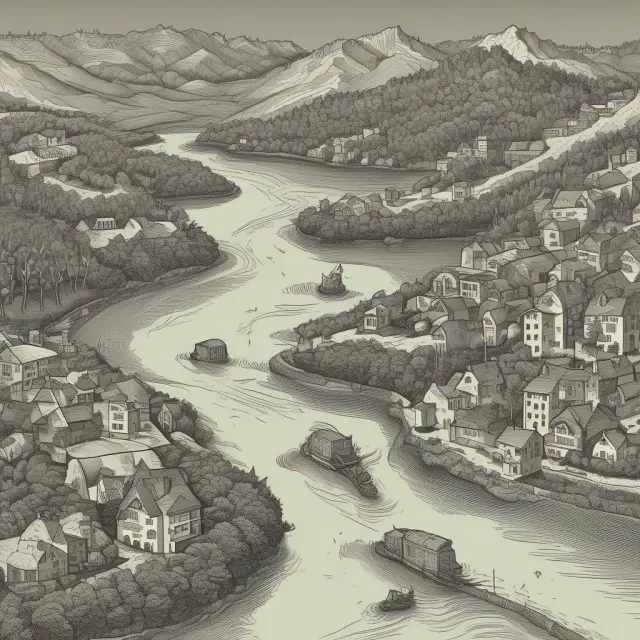 An ever-flowing river symbolizing TTM rolling returns, illustrating historical financial insights and informing future investment decisions