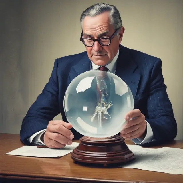 Institutional investor analyzing rolling returns in a crystal ball, reflecting insights for informed investment decisions