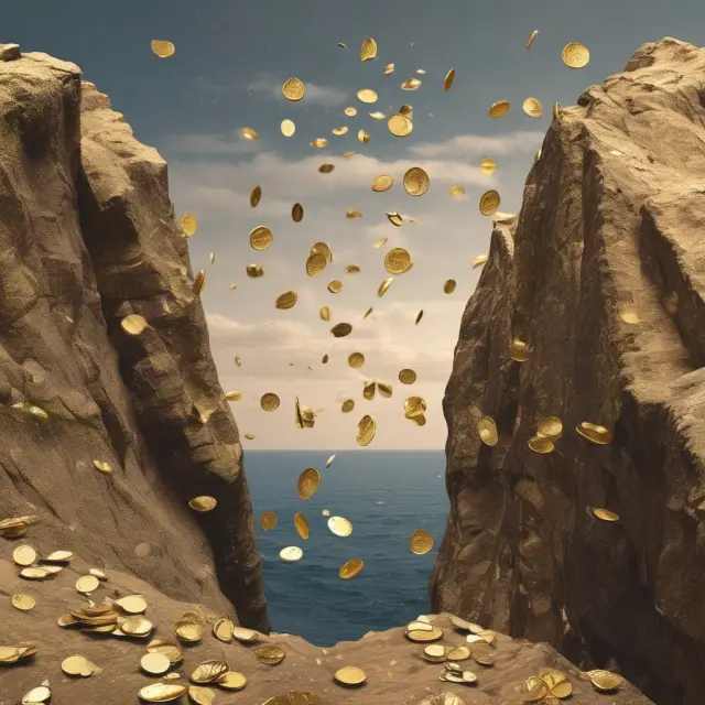 A golden coin cascade illustrating historical instances of rollover risk and its consequences.