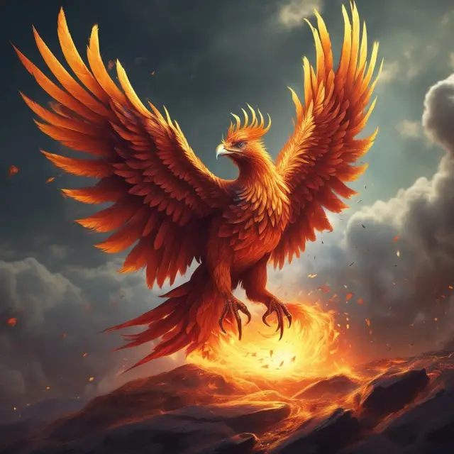 A phoenix rising from a pile of old debt contracts, emphasizing managing and mitigating rollover risks