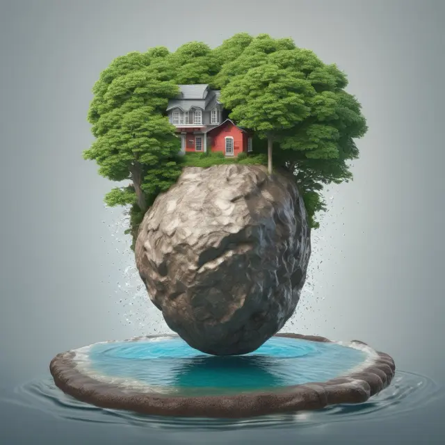 A large, rolling boulder representing rollovers falling into a pool of interconnected retirement accounts, illustrating tax-deferral and growth.