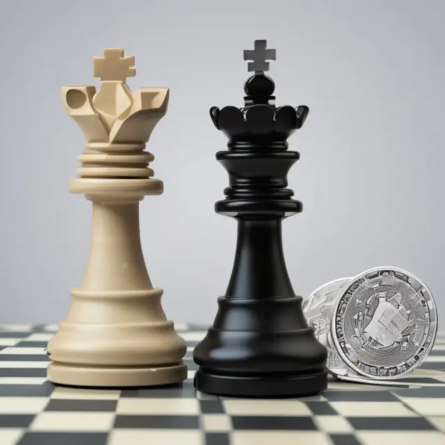 Two currencies exchanging places on a chessboard to illustrate the concept of rollovers and interest rate parity in forex trading.
