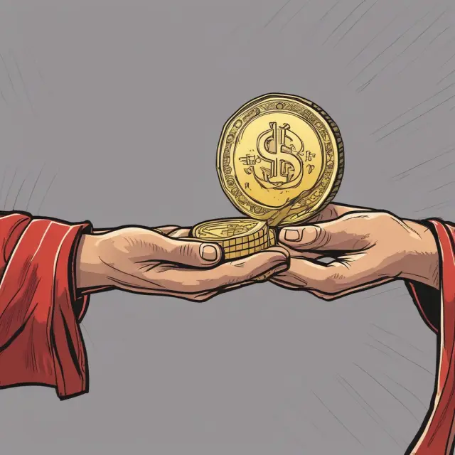 Two figures engaging in a rollover negotiation, with one offering a golden coin representing retirement accounts and forex swap points.