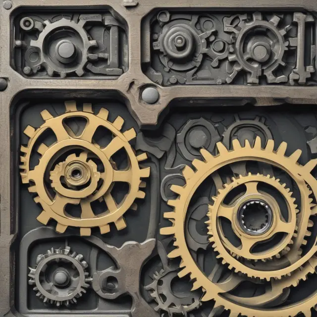 Two interconnected gears represent Companies X and Y. One gear turns faster, symbolizing high RONA. The other, slower, represents lower RONA. Their positions in the industry context are uncertain.