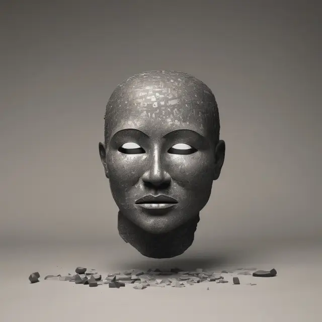 An ornate mask symbolizing RONA, revealing underlying facts and limitations as it peels away layers.