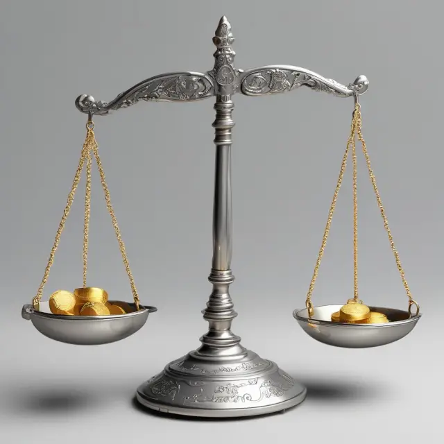 Golden scale weighing ROE in silver coins, RAROC in another set of silver coins, and RORAC as a golden pearl on top