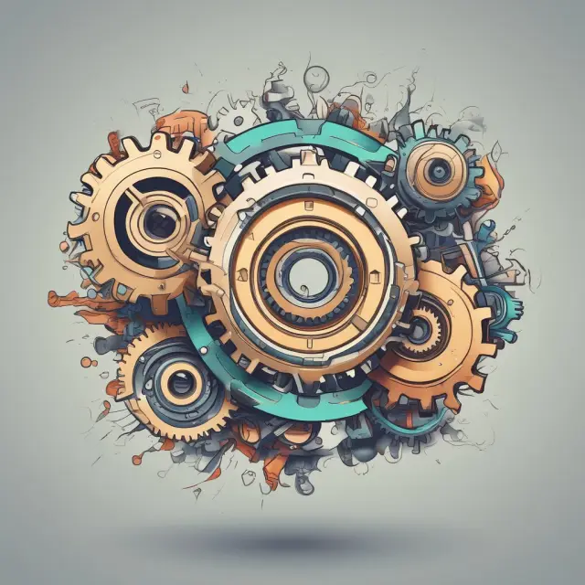 Two gears representing technology and manufacturing industries spinning around an ROS axis, with EBITDA acting as the common driving force for accurate profitability comparisons