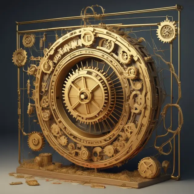 Central bank overseeing clearing gears, interconnected banks netting, gold coins for instant RTGS settlement.