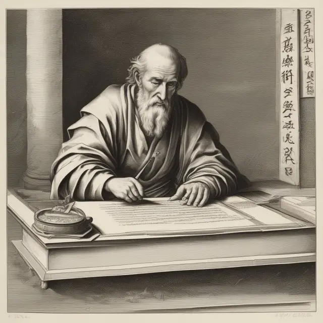 An ancient scribe meticulously writing the guidelines for a Rule 10b5-1 trading plan on parchment, ensuring compliance and transparency