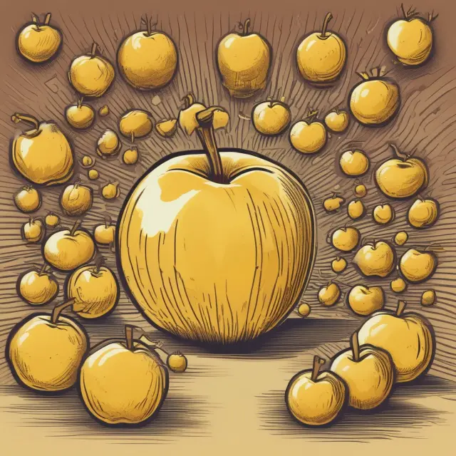 Two ripe golden apples on a tree, symbolizing population and GDP growth estimated by the Rule of 70