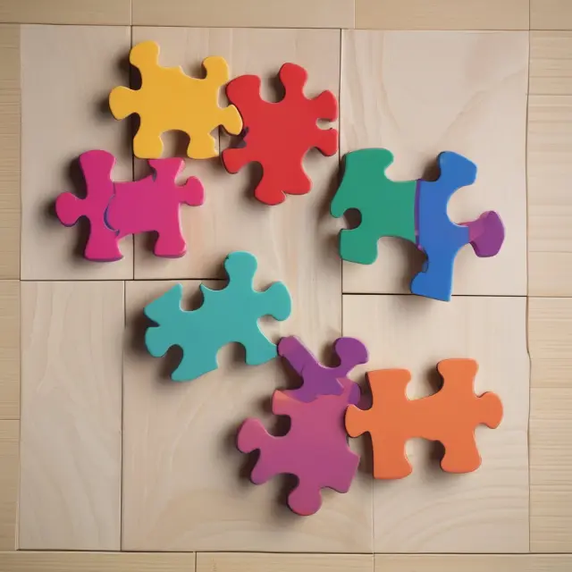 A jigsaw puzzle with four pieces shaped like gears, symbolizing the conditions for safe harbor protection under Rule 10B-18 during stock repurchases.