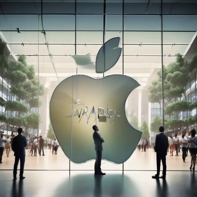 An apple tree growing in a regulatory garden, its branches bearing Rule 10B-18 compliant share buybacks, illustrating Apple