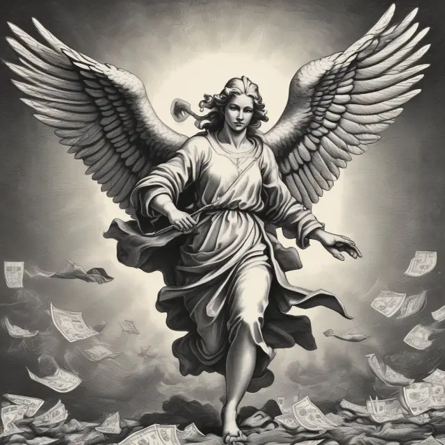 An image of an angelic SEC figure protecting investors from a group of sneaky securities fraudsters