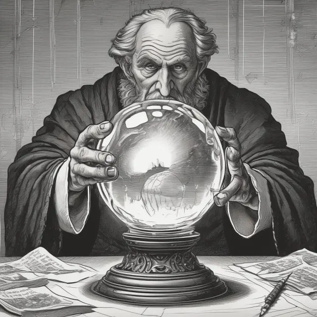 Insider examining Rule 10b5-1 regulations, crystal ball displaying trading plans