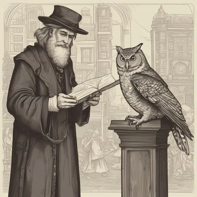 A seller handing important documents to a wise owl, symbolizing qualified institutional buyers