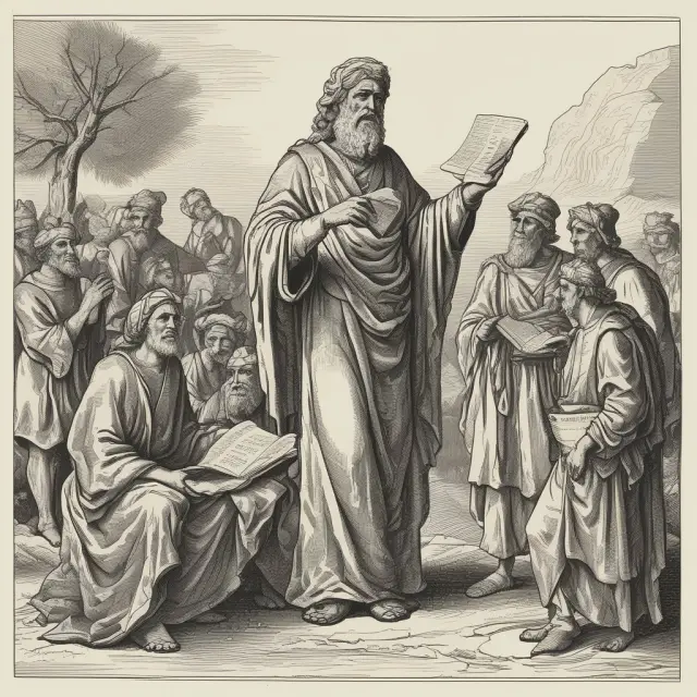 Ancient sage providing answers about Rule 72(t) withdrawals to inquirers at a crossroads, emphasizing frequently asked questions