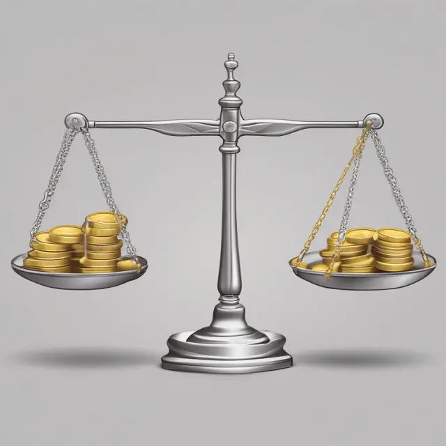 Golden balance scale: Rule of 78 side with larger heap of gold coins, representing higher interest payments; Simple Interest side with a smaller heap of silver coins and lower interest payments.