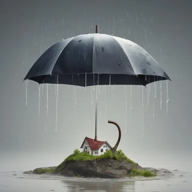 Image: An umbrella standing tall and strong over an acquired business, representing the shielding effect of runoff insurance.