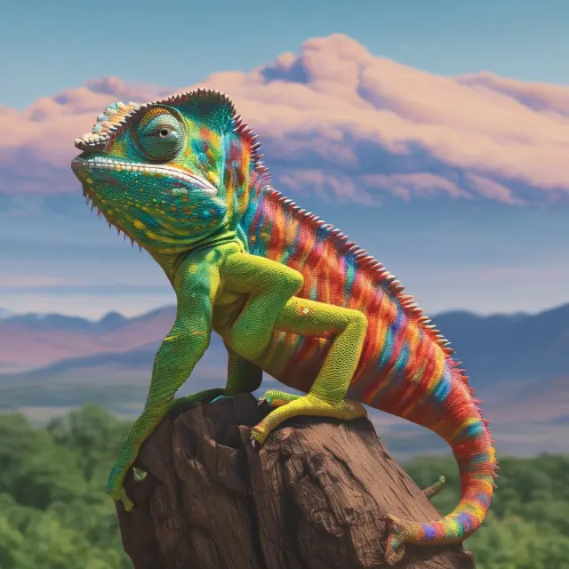 Chameleon transforming between two company logos to represent Russell 2000