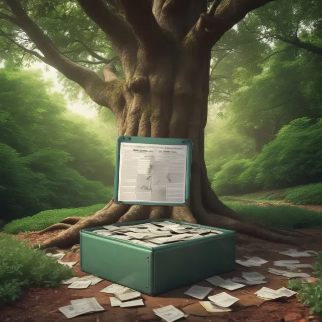 A time capsule bursting open, revealing a lush tree symbolizing the historical growth of the Russell 1000 Index